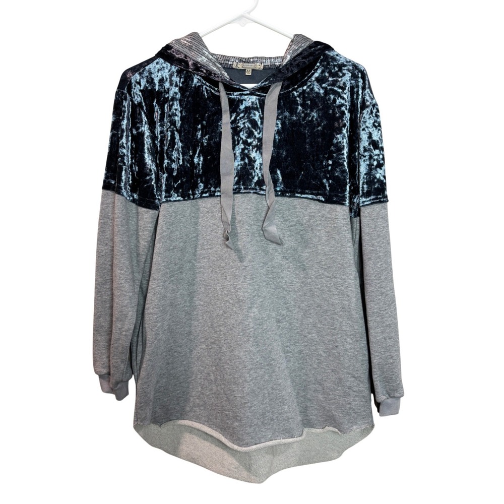 Gimmicks by BKE Velvet Sequin Hooded Pullover Sweatshirt Casual Two Toned Top XS